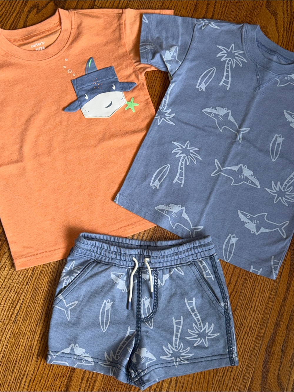 Carter's Orange & Blue Shark Short Set